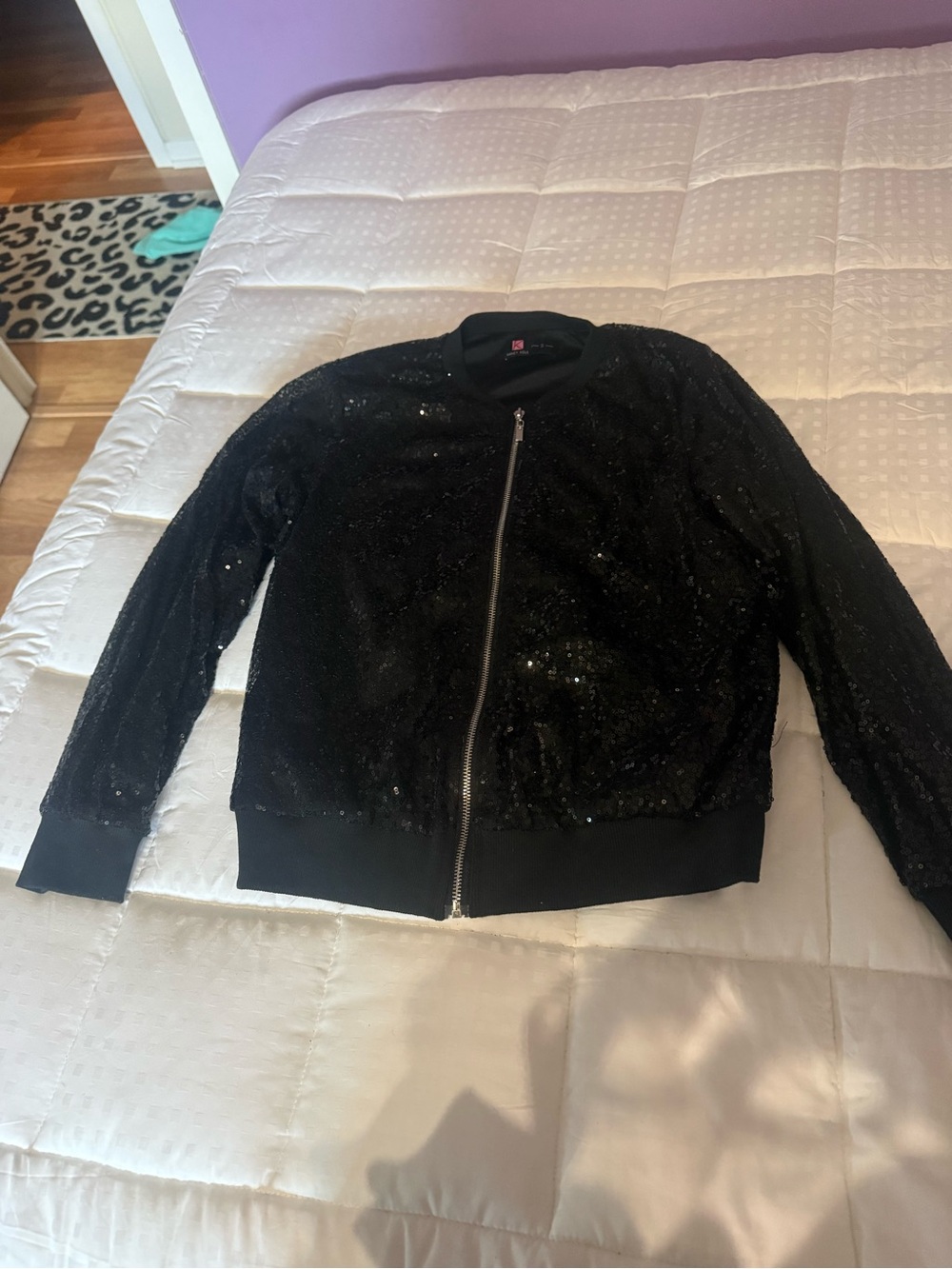 Black Sequin Bomber Jacket - Unbranded